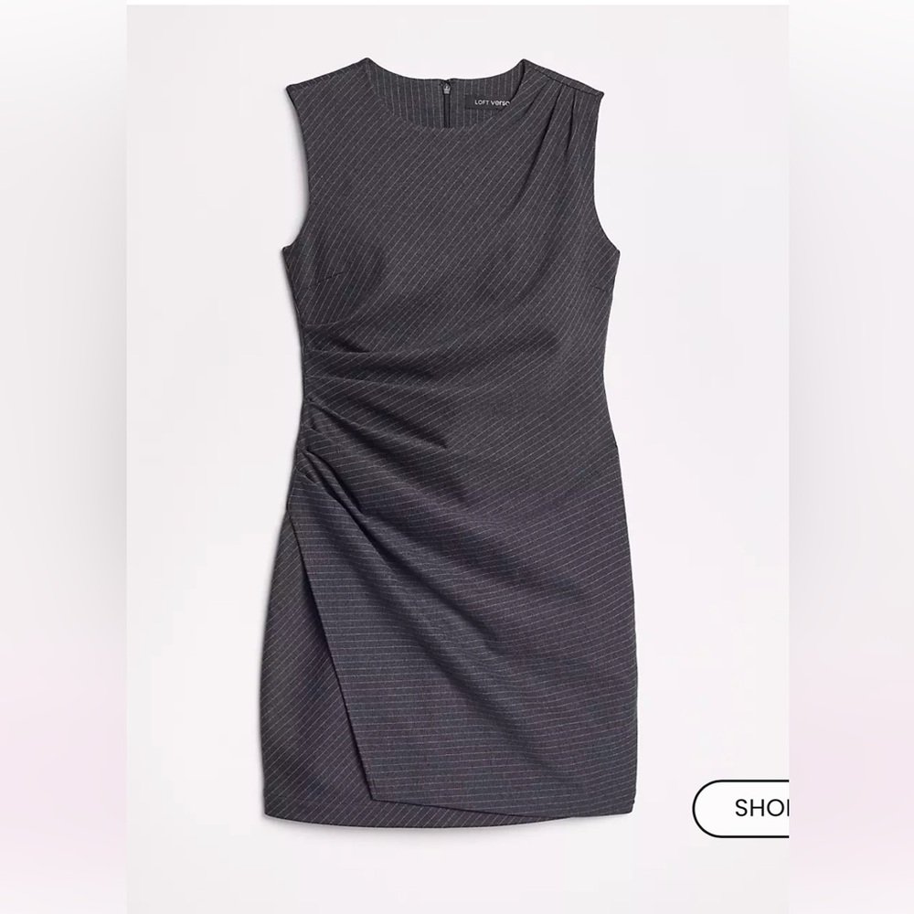 2 Petite LOFT Versa Ruched Ponte Mini Dress in Pinstripe - Picture 2 of 4